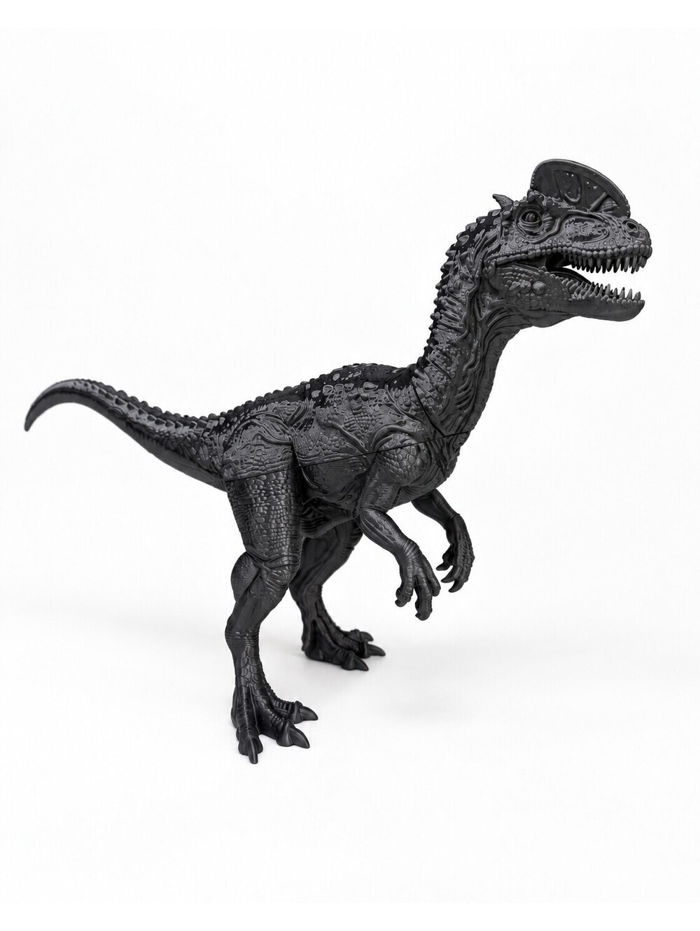 Matte Black 3D Printed Dilophosaurus Dinosaur Figure – Large Display Model